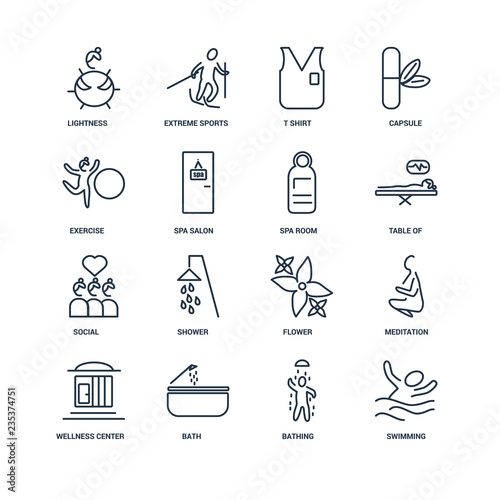 Set Of 16 outline icons such as Swimming, Bathing, Bath, Wellnes