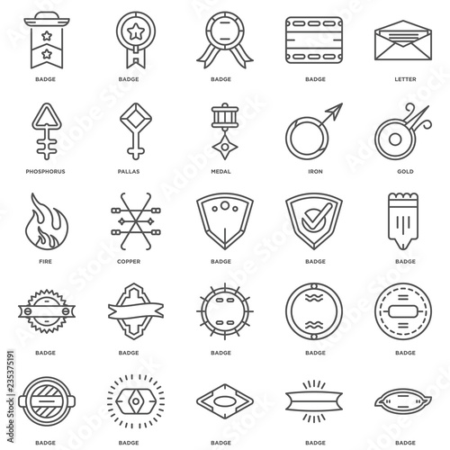 Simple Set of 25 Vector Line Icon. Contains such Icons as Badge,