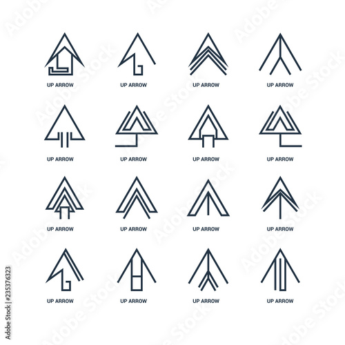 Set Of 16 outline icons such as Up arrow, arrow linear icon