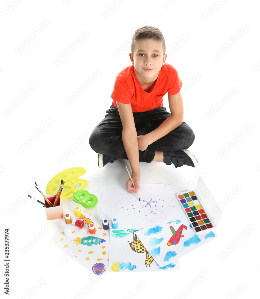 Cute child painting picture on white background Cute child painting picture on white background