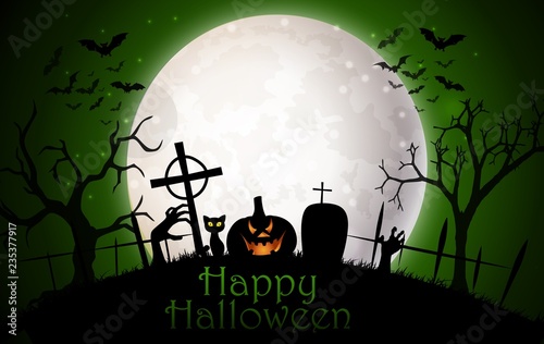 Halloween night background with scary pumpkin