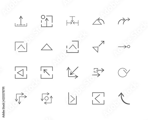20 linear icons related to Next, Left arrow, Right Multiply, Hor