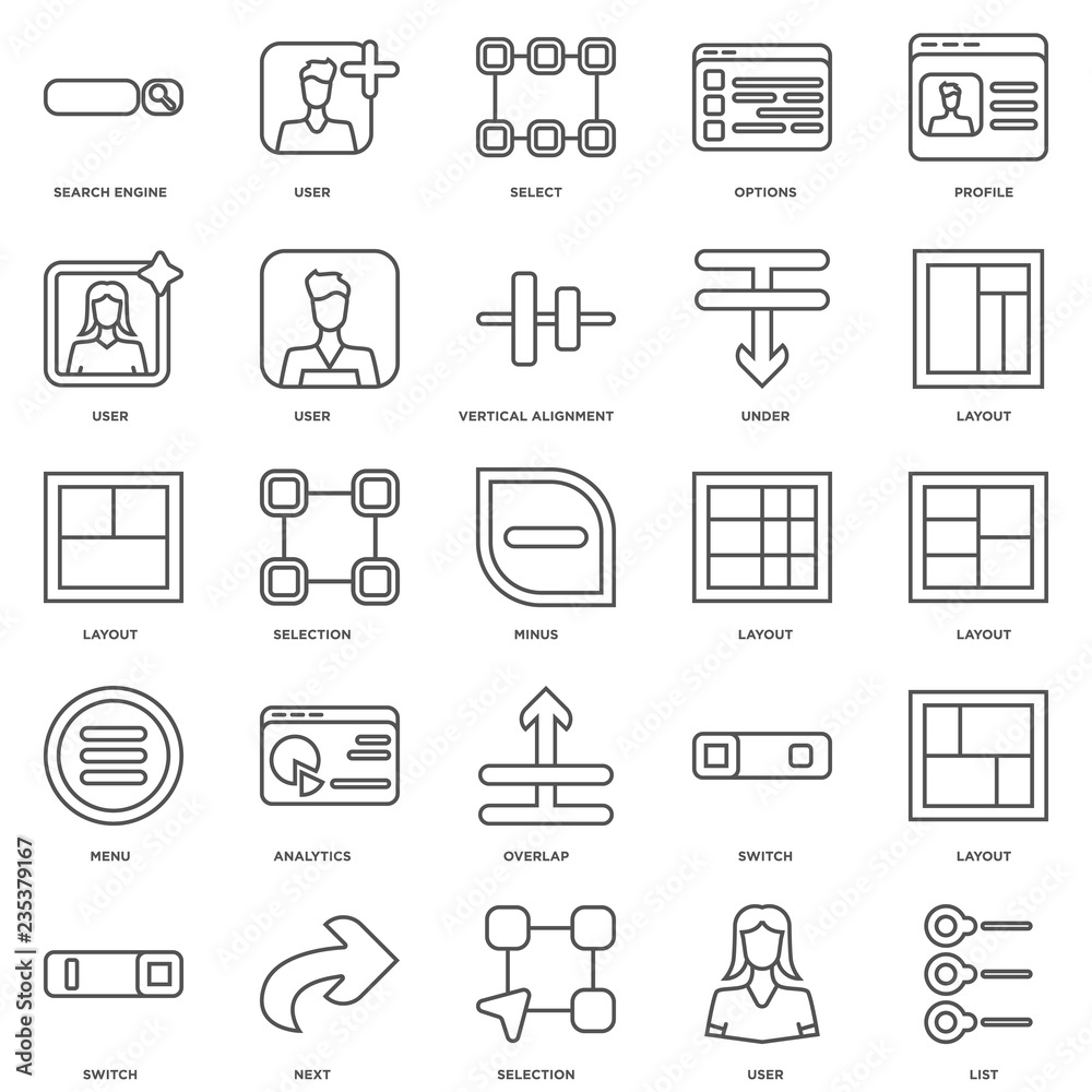 Simple Set of 25 Vector Line Icon. Contains such Icons as List, Simple Set of 25 Vector Line Icon. Contains such Icons as List,