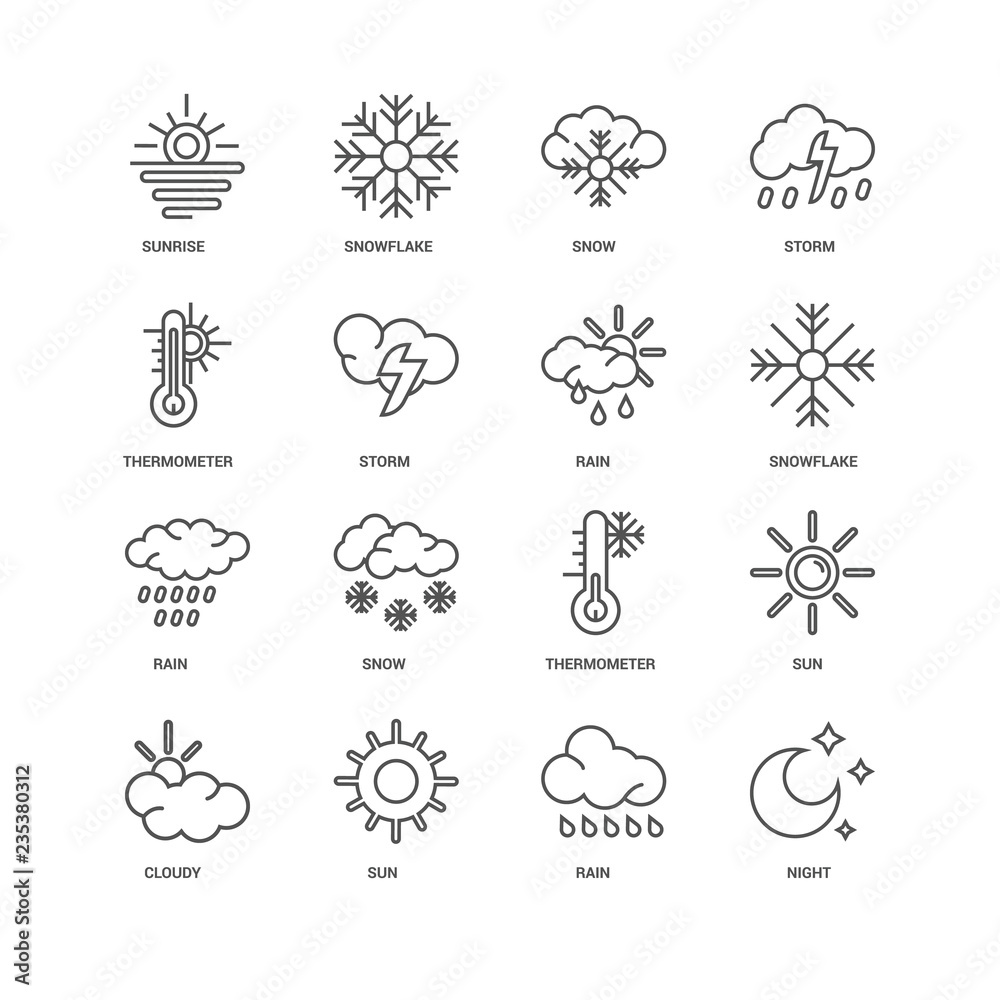 Simple Set of 16 Vector Line Icon. Contains such Icons as Night,