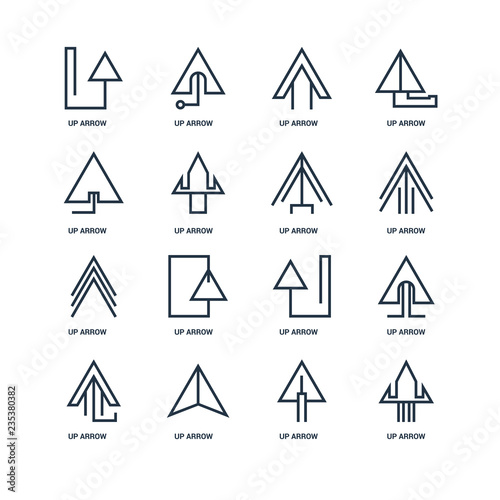 Set Of 16 outline icons such as Up arrow  arrow linear icon