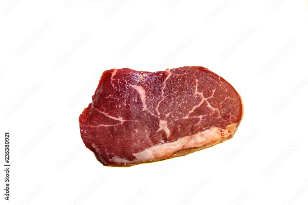 Marble beef eye of Round Steak on white background Marble beef eye of Round Steak on white background