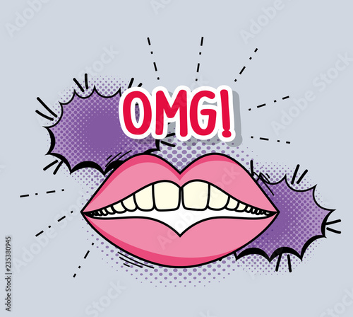 muth with teeth and chat bubble with omg message