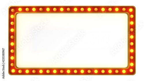 Red marquee gold light board sign retro on white background. 3d rendering photo