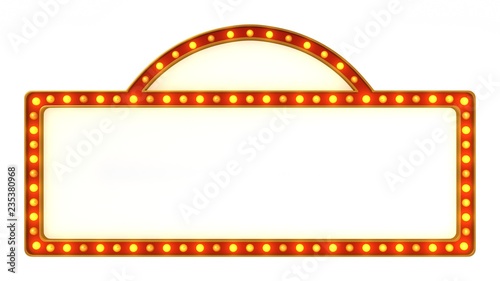 Red marquee gold light board sign retro on white background. 3d rendering