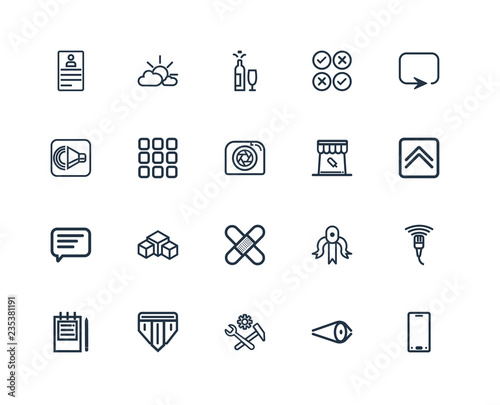 Set Of 20 outline icons such as Smartphone, Up arrow fold button