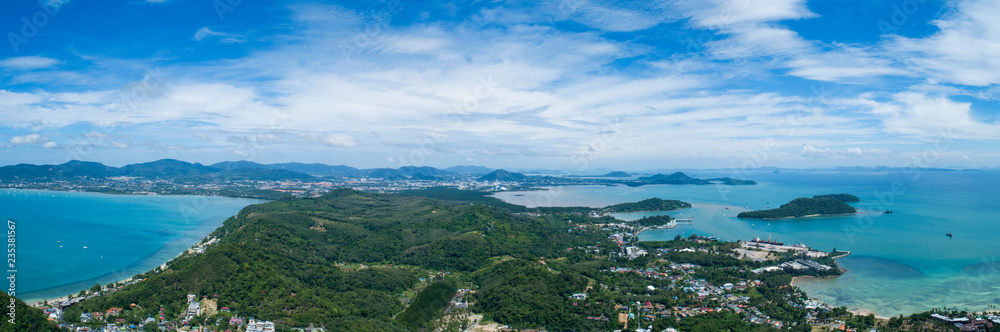 Aerial view drone shot of panorama phuket island beautiful island in thailand.