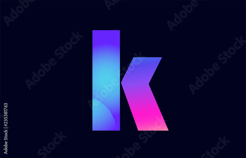 k pink blue gradient alphabet letter logo icon design