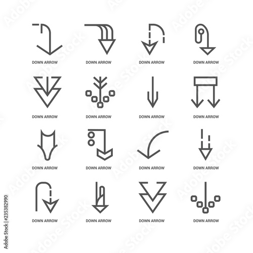 Simple Set of 16 Vector Line Icon. Contains such Icons as Down a