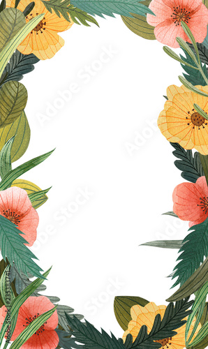 wild flower wreath watercolor illustration art composition
