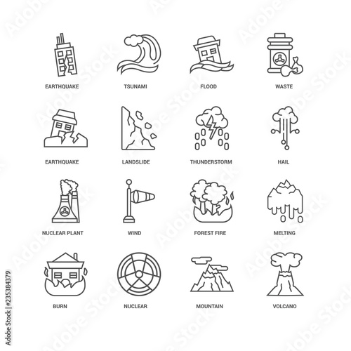 Simple Set of 16 Vector Line Icon. Contains such Icons as Volcan
