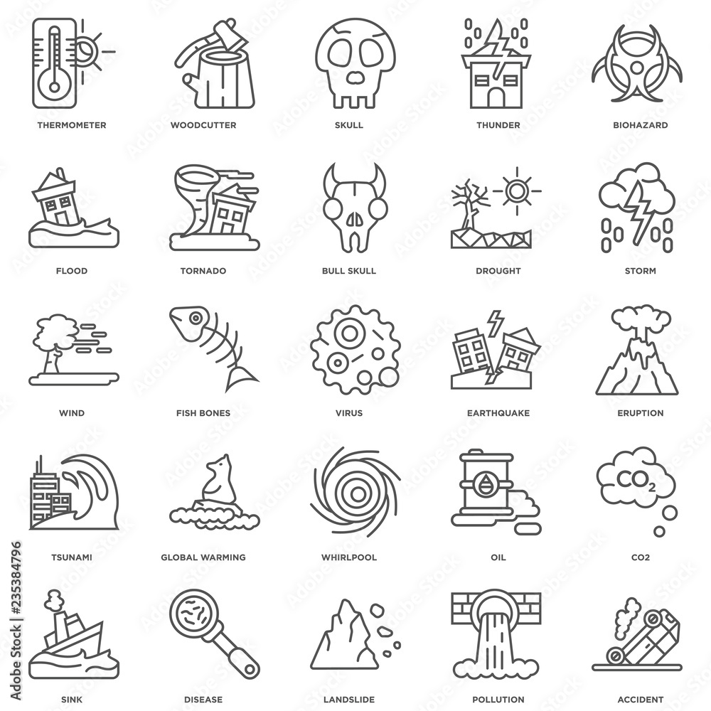 Simple Set of 25 Vector Line Icon. Contains such Icons as Accide