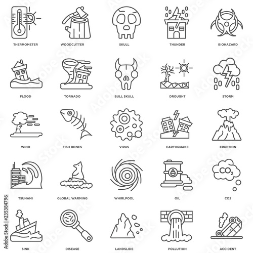 Simple Set of 25 Vector Line Icon. Contains such Icons as Accide