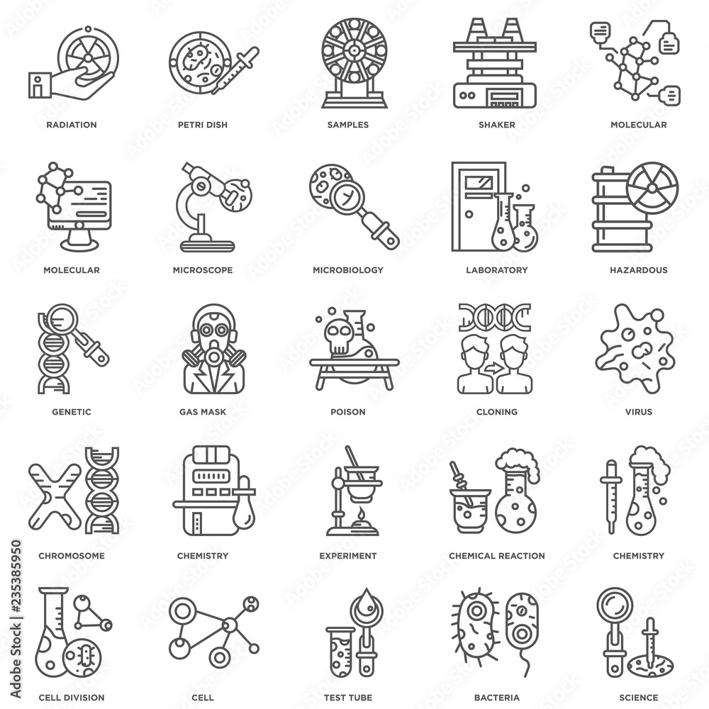 Simple Set of 25 Vector Line Icon. Contains such Icons as Scienc