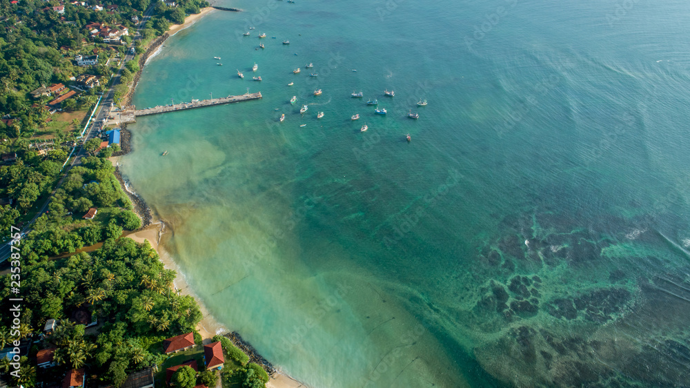Aerial view of beautiful seascape with fisherman village in sri lanka Aerial view of beautiful seascape with fisherman village in sri lanka