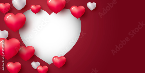 Love concept design of heart on red background with copy space Valentine's day and wedding vector illustration