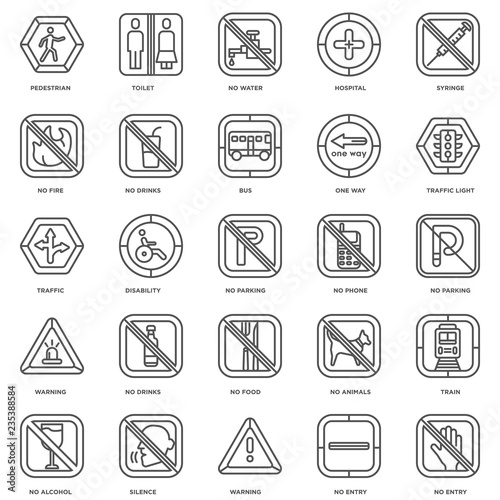 Simple Set of 25 Vector Line Icon. Contains such Icons as No ent