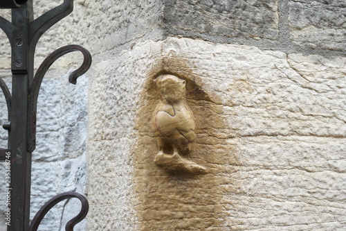 Dijon,France-October 14, 2018: Magic Owl of Dijon carved in relief on north wall of Eglise Notre-Dame de Dijon or Church of Notre-Dame in Dijon, France
