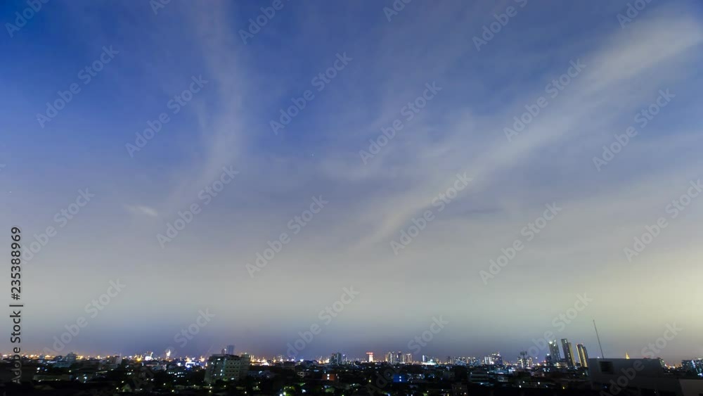 A star is moving above cityscape view at night time located at of at Bangkok Thailand A star is moving above cityscape view at night time located at of at Bangkok Thailand