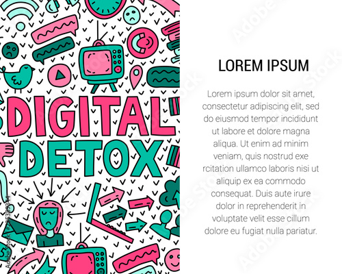 Digital detox. Concept illustration with lettering and doodles