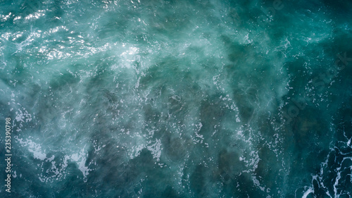 Drone aerial view of sea wave surface