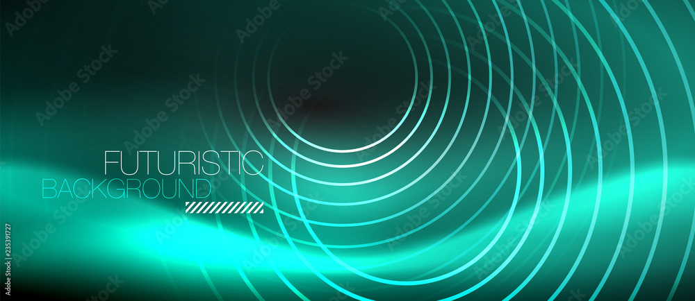 Dark abstract background with glowing neon circles Dark abstract background with glowing neon circles