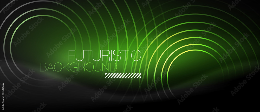 Dark abstract background with glowing neon circles Dark abstract background with glowing neon circles
