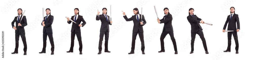 Man with baseball bat isolated on white Man with baseball bat isolated on white
