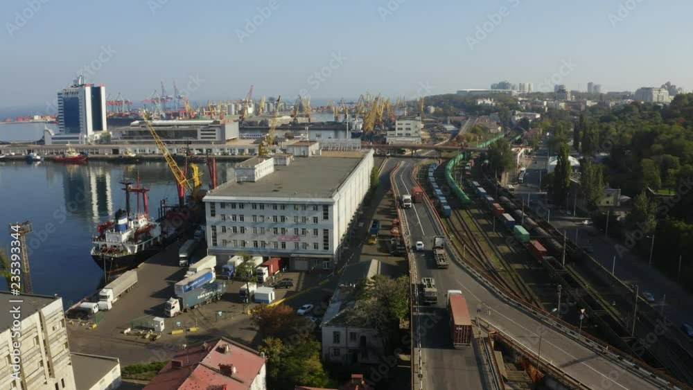 Aerial view of Odessa city and sea port at sunny day drone Aerial view of Odessa city and sea port at sunny day drone