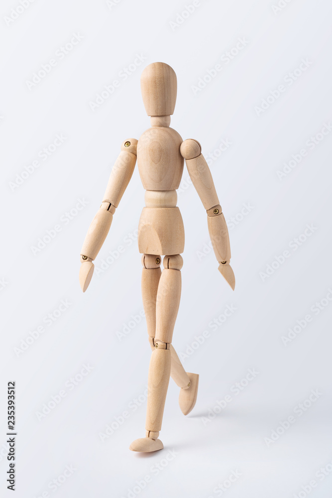 walk wooden mannequin isolated on white background walk wooden mannequin isolated on white background
