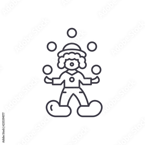 Clown juggler line icon concept. Clown juggler vector linear illustration, sign, symbol