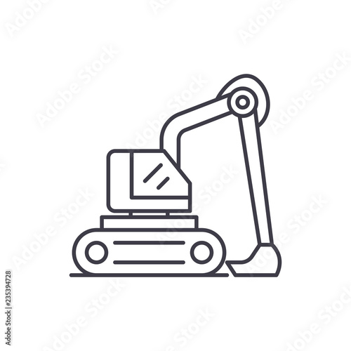 Construction excavator line icon concept. Construction excavator vector linear illustration, sign, symbol