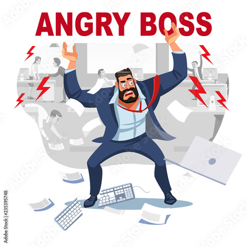 Angry boss screams in chaos at his subordinates