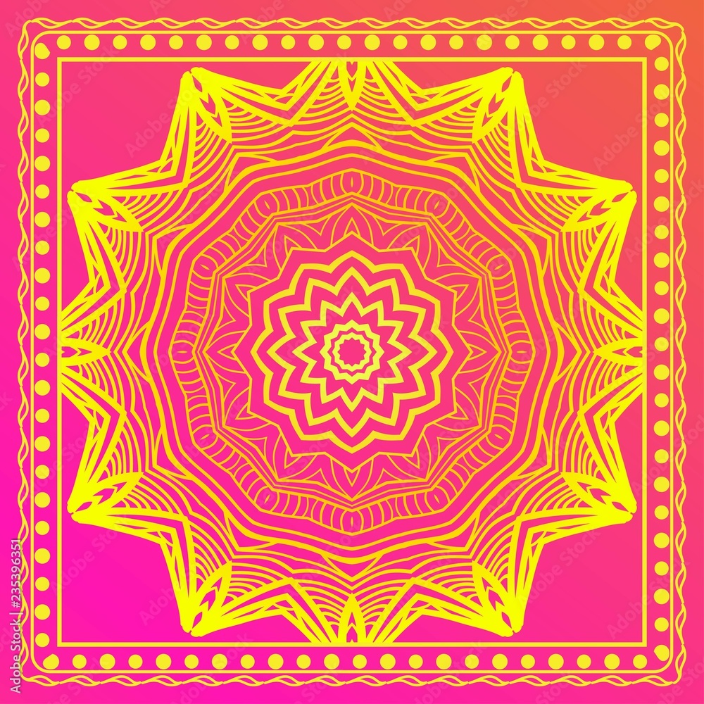 Design for square fashion print. For pocket, shawl, textile, bandanna. Mandala floral pattern. Vector illustration. Design for square fashion print. For pocket, shawl, textile, bandanna. Mandala floral pattern. Vector illustration.