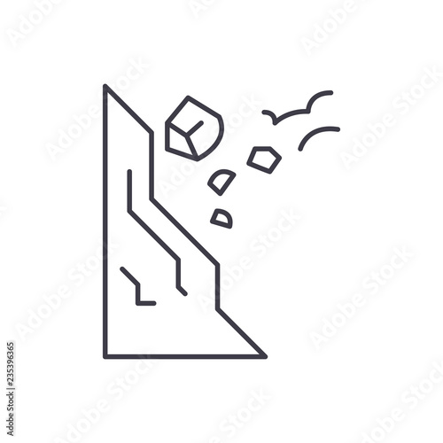 Stones falling line icon concept. Stones falling vector linear illustration, sign, symbol