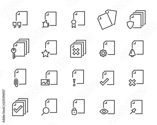 set of document icons, such as files, checkmark, find, search, paper