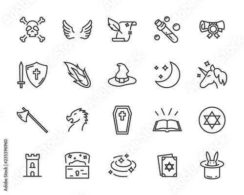 set of fantasy vector icons, magic fairytale