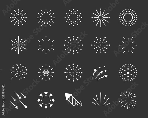 firework line icon set, happy new year firework