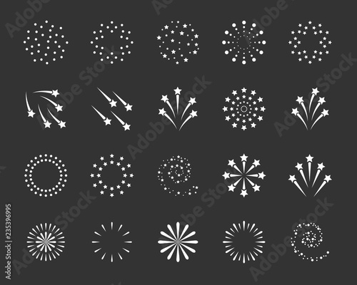firework line icon set, happy new year firework