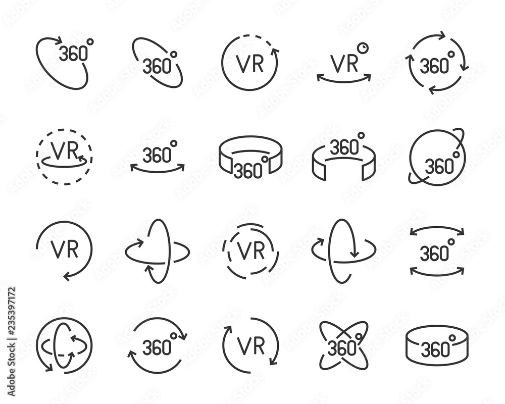 Obraz premium set of vr line icons ,such as 360 degree, virtual, reality, game