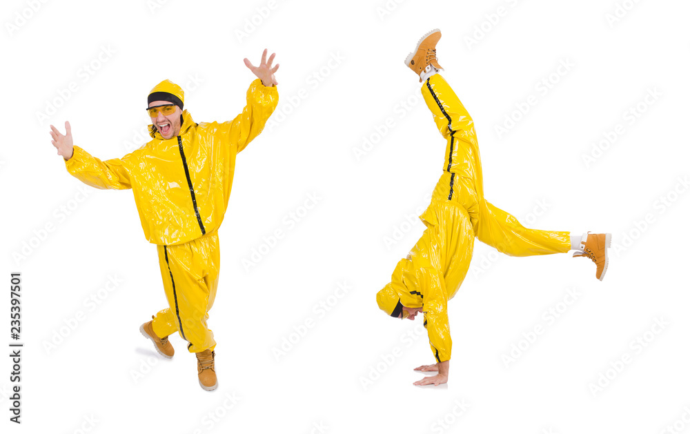 Modern dancer in yellow dress isolated on white