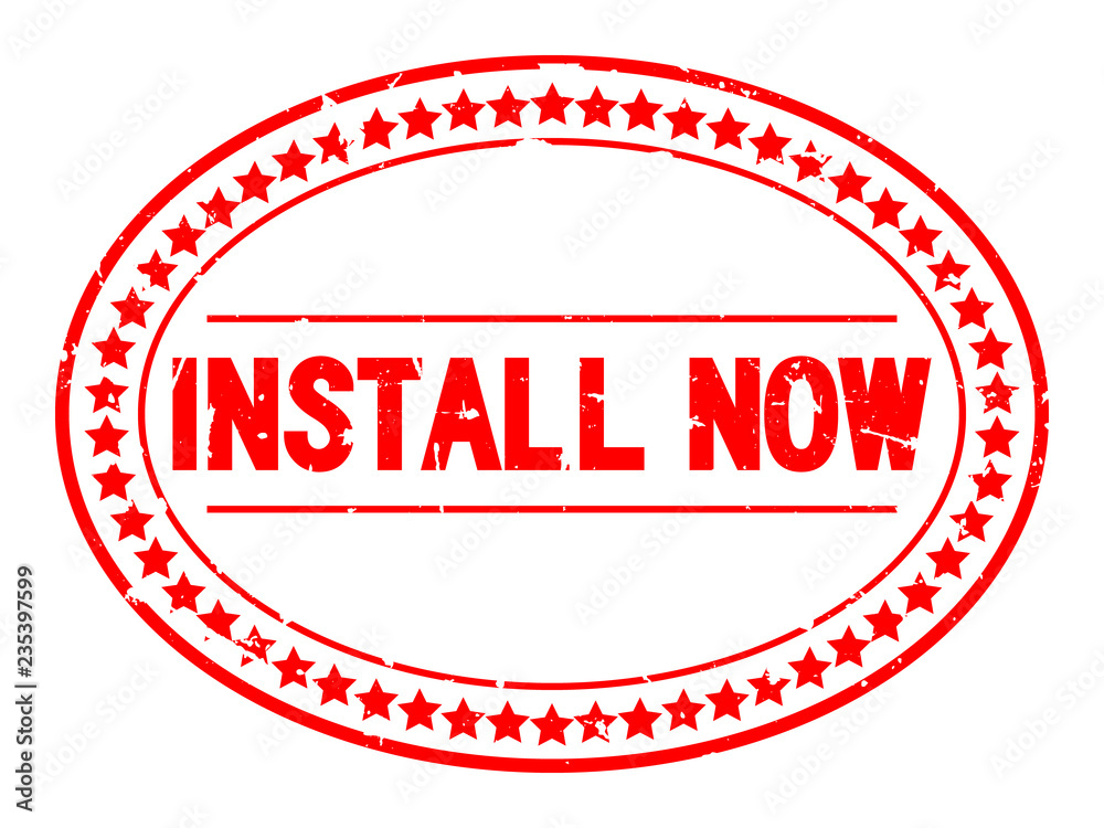 Grunge red install now word oval rubber seal stamp on white background Grunge red install now word oval rubber seal stamp on white background