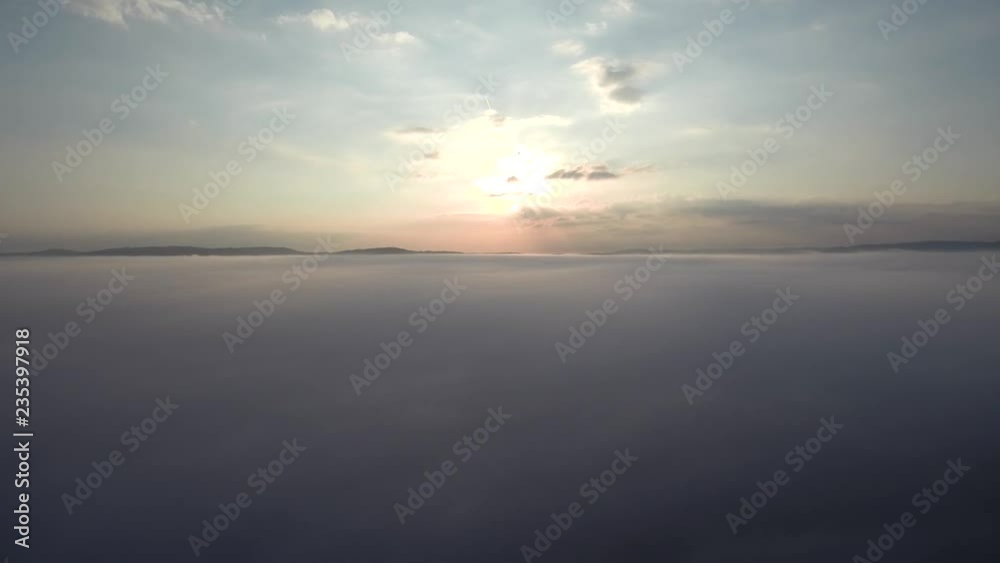 Taiga in autumn. Morning mist. Aerial view. Taiga in autumn. Morning mist. Aerial view.