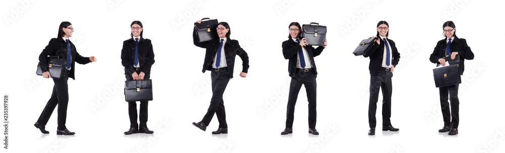 Young businessman holding briefcase isolated on white Young businessman holding briefcase isolated on white