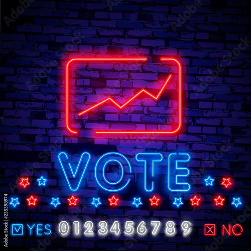 Vote neon sign vector. Election Design template neon sign, light banner, neon signboard, nightly bright advertising, light inscription. Vector illustration