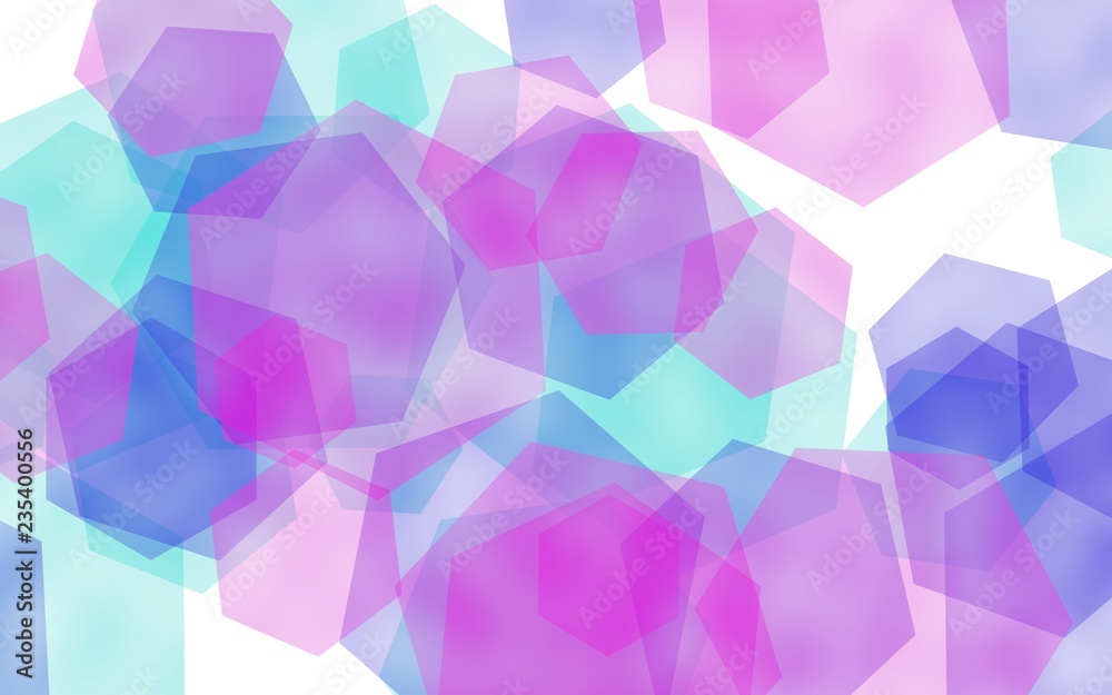 Obraz premium Multicolored translucent hexagons on white background. Pink tones. 3D illustration